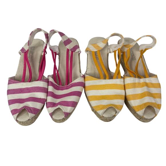 Chicos Jessa Lot of 2 Yellow & Pink Striped Espadrille Wedges Sandals Size 7 - Picture 2 of 12